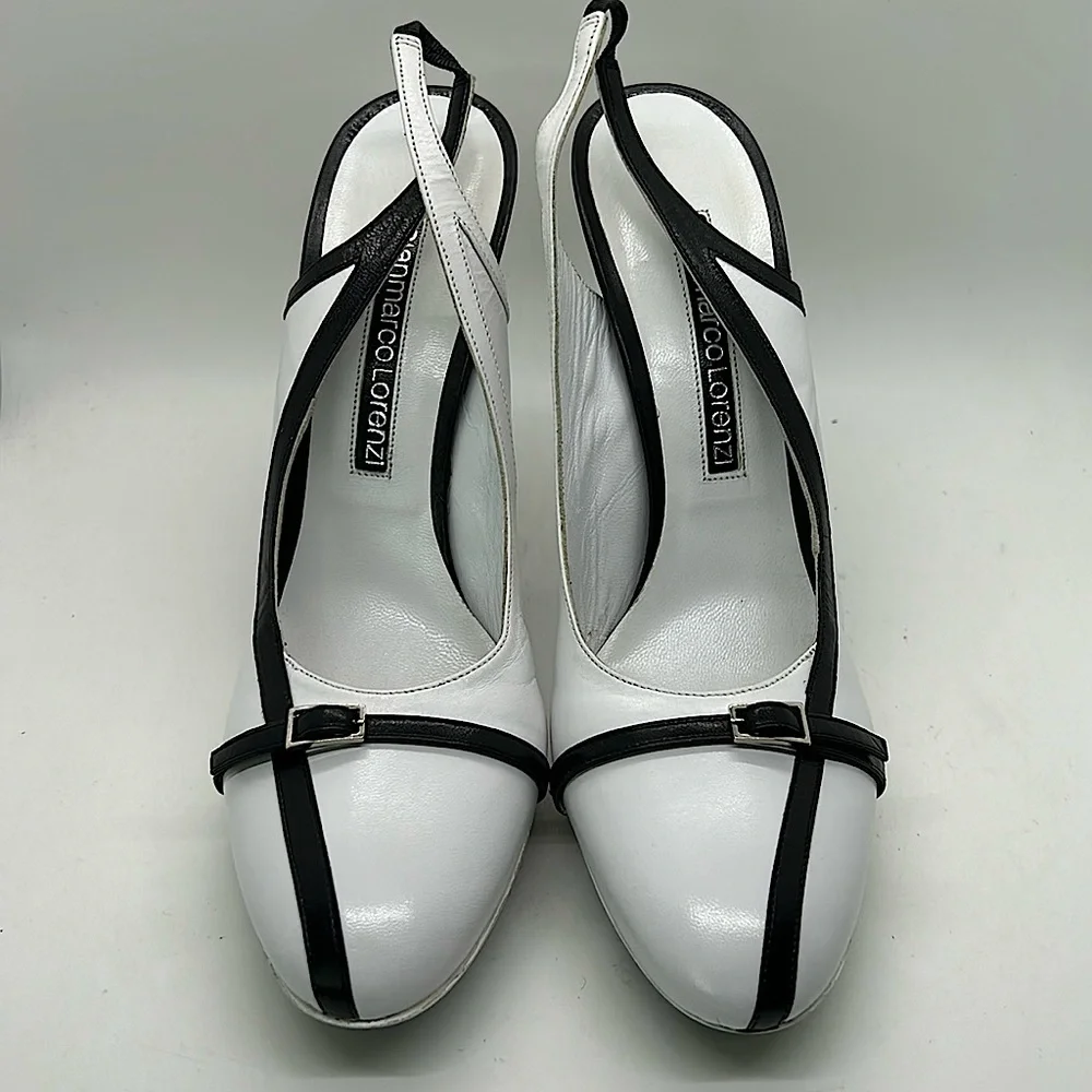 Gianmarco Lorenzi Sexy Black/White Leather Stiletto Heels Shoes **Size 40** 🔥🔥 - Picture 2 of 8